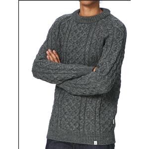 Peregrine Hudson Aran Jumper 100% Wool Grey SWEATER Medium Mens Designer 2203
